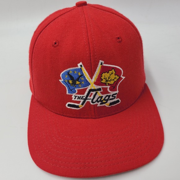 Vintage Port Huron Flags Hat Snapback S-M New Era Red Defunct IHL Hockey Wool